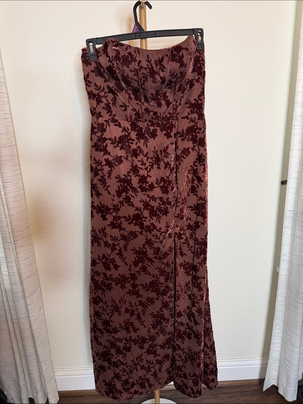 Revelry Athena Women’s Strapless Floral Burnout Velvet Maxi Dress